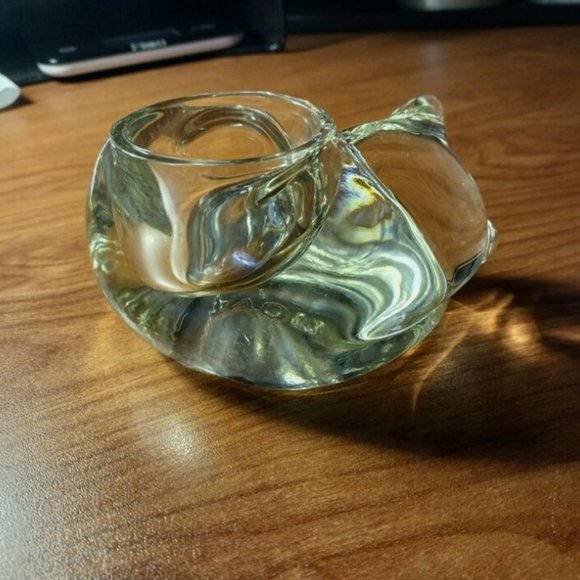 Vintage AVON SLEEPING CAT Clear Glass Votive Tealight Candle Holder 1980 4.5x2.5 - Picture 5 of 10